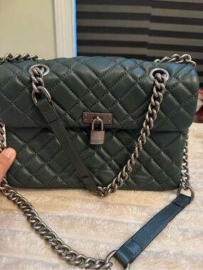 Kurt Geiger London Green Quilted Leather Kensington Chain Shoulder Crossbody Bag